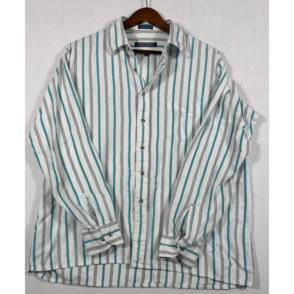 Van Heusen Winterweights Flannel Shirt Cotton Striped Vintage 90s Workwear XL